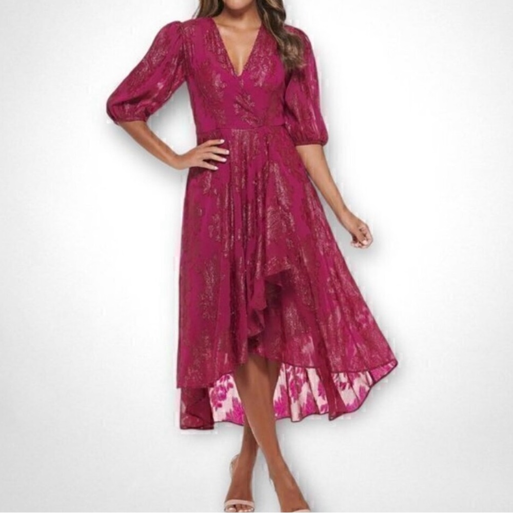NWT Calvin Klein Women's Jacquard Chiffon Fit & Flare Boysenberry Size 2